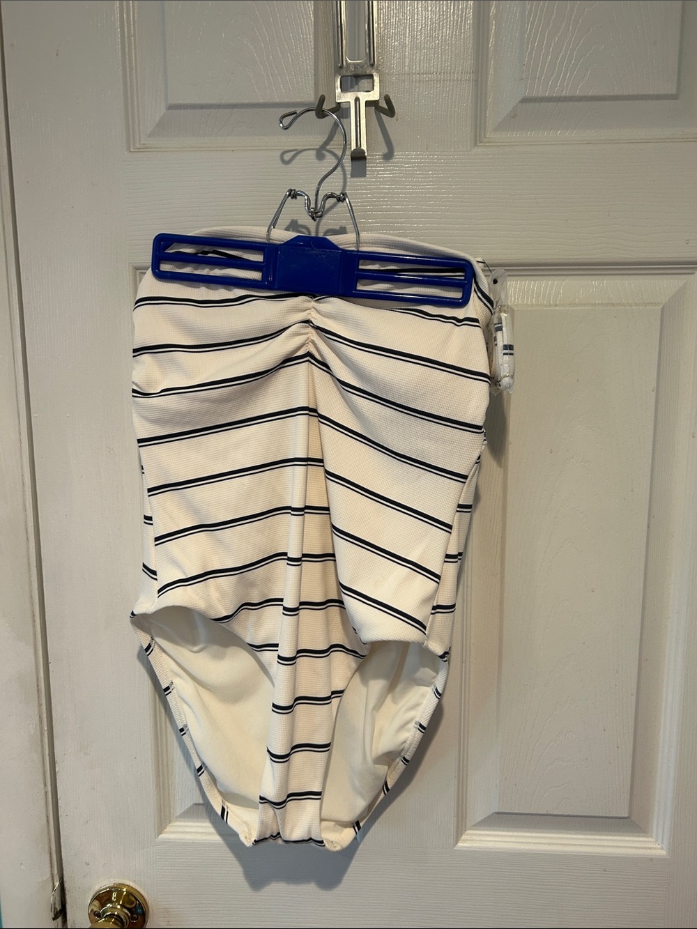 Shade & Shore Cream and Navy Ruched One-Piece Swimsuit